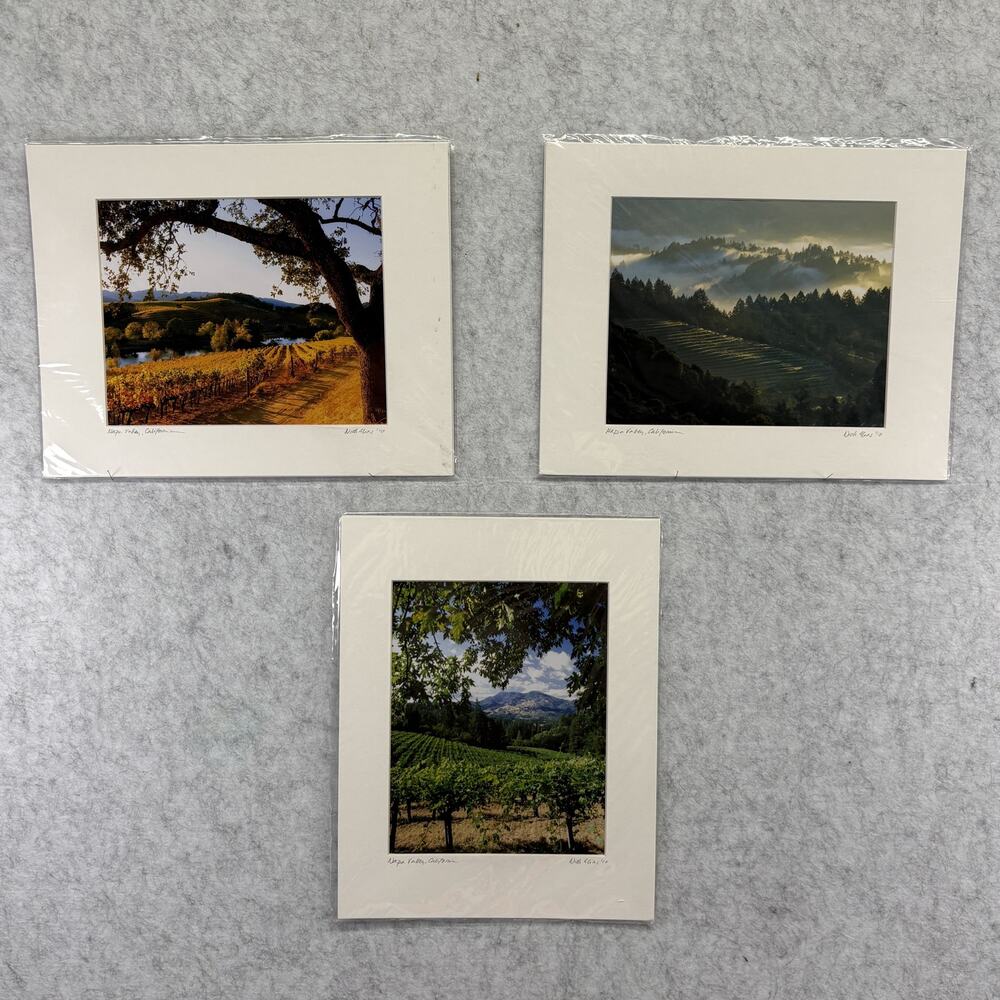 Nick Elias Wine Country Art Color Prints Set 3 Matted Signed California 2010